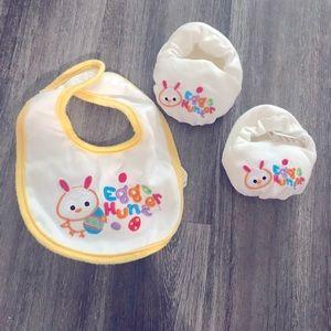 Easter Unisex baby bib and rattle shoes